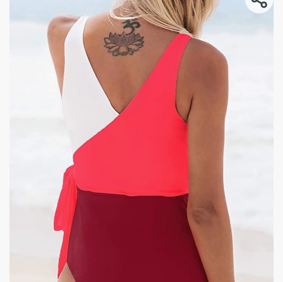 NWT CUPSHE One Piece Swimsuit Wrap Side Tie Color Block Monokini Pink White M - Picture 2 of 4